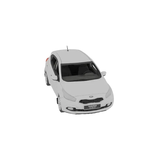 Un modelo 3D de un coche hatchback blanco de 5 puertas, visto desde un ángulo frontal derecho ligeramente elevado.