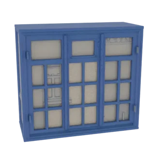 Blue Victorian Window Cabinet with Multiple Panes