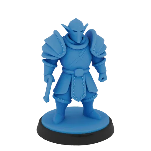 Miniatura STL de Guerreiro Elfo Medieval, renderização de mesa em três quartos, miniatura de herói imprimível em resina com p