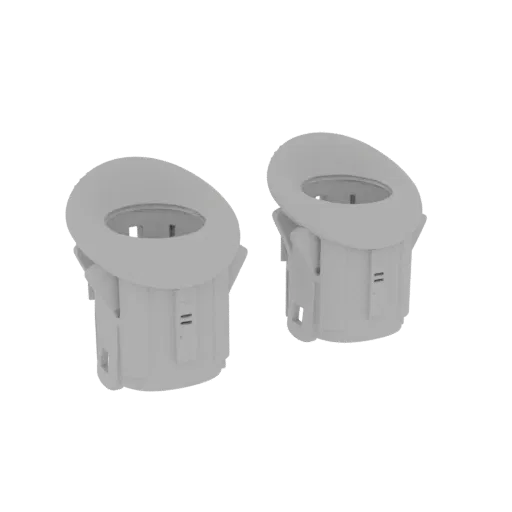 Two modern, light gray flush mount socket housings with oval openings, shown against a black background.