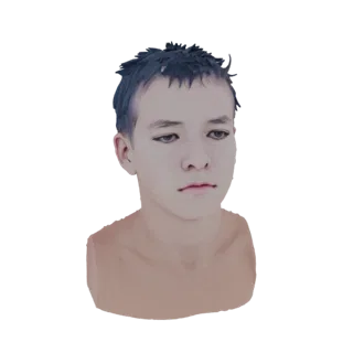Aperçu du modèle 3D d'un buste de jeune homme aux cheveux sombres ébouriffés, texture de peau réaliste et expression neutre.