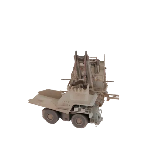 3D model of a heavy-duty mining excavator with a large bucket, viewed from the side.