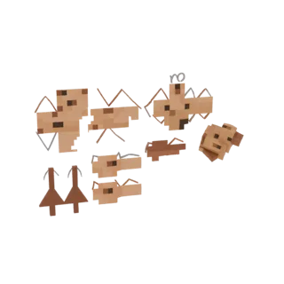 A collection of 3D models of a Minecraft-style camel character, showing its head, body, and other parts.