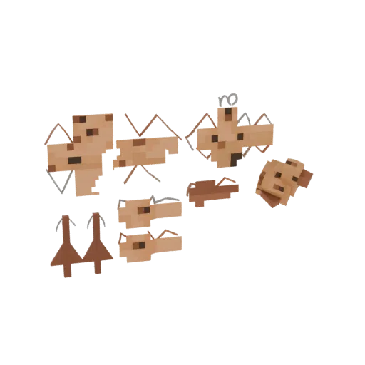 Eine Sammlung von 3D-Modellen eines Kamelcharakters im Minecraft-Stil, die Kopf, Körper und andere Teile zeigen.