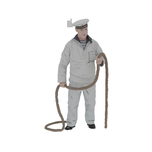 3D model of a Soviet sailor in uniform, holding a thick rope, against a white background.