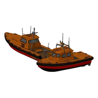 Twin Orange Rescue Boats on Gray Water