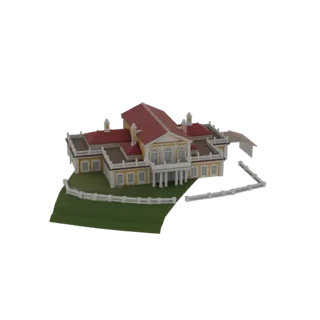Baroque Yellow Mansion with Red Roof