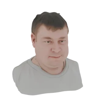 3D model preview of a man with short dark hair, a silver chain, and a slight smile, rendered against a white background.