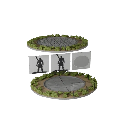Prévia do modelo 3D do kit modular Base Oval da Floresta mostrando forma da borda, vista de kitbash de cima para baixo, altur