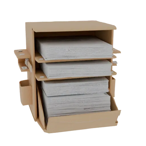 3D model of A4 paper holder with five trays, side shelf, and pen cup