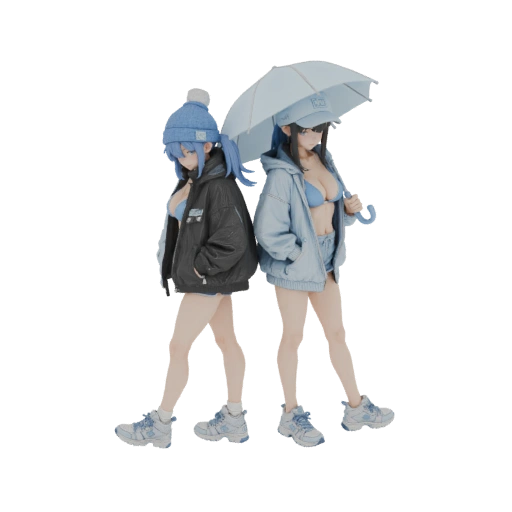 Anime Girls with Umbrella 3D Model