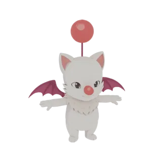 Chibi Moogle with Red Pom-Pom and Wings 3D Model