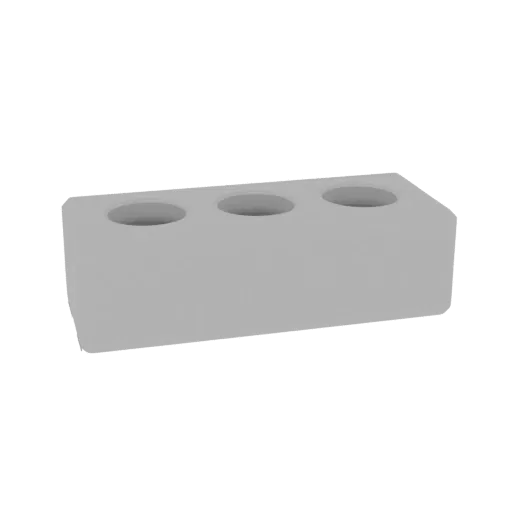 A 3D render of a light gray concrete block with three circular holes running through its length, presented on a white backgro