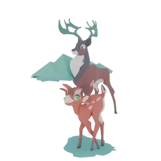 Deer Family with Mountains
