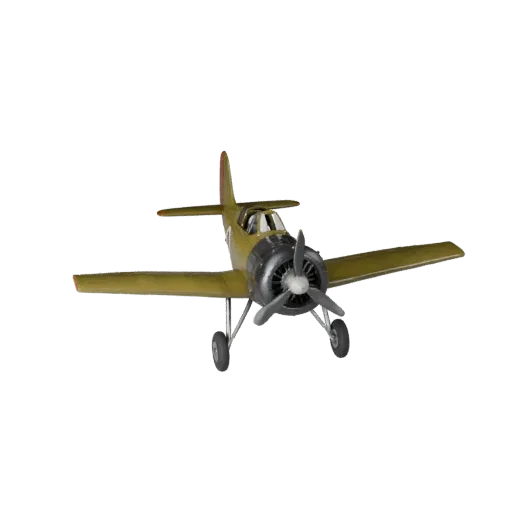 Modelo 3D de Avião de Caça Vintage, vista de estúdio em três quartos, ativo de veículo pronto para animação com equilíbrio da