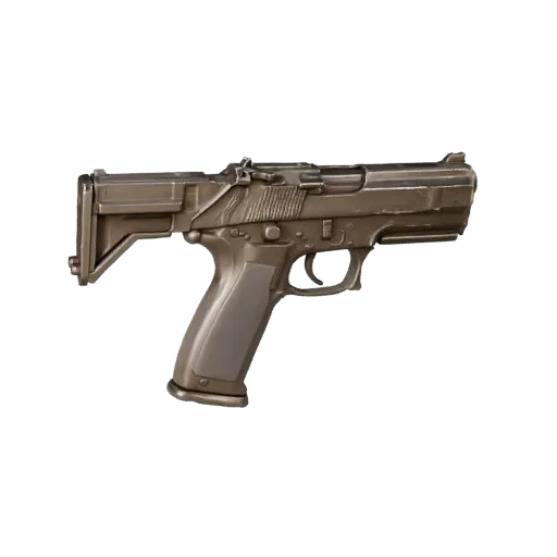 Modelo 3D realista de Arma Tática, renderização de estúdio em três quartos, mostrando metal pintado, perfil de adereço reconh