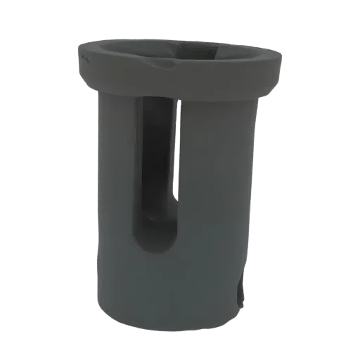 3D model of a modern dark gray cylindrical planter with a vertical cutout, shown against a white background.