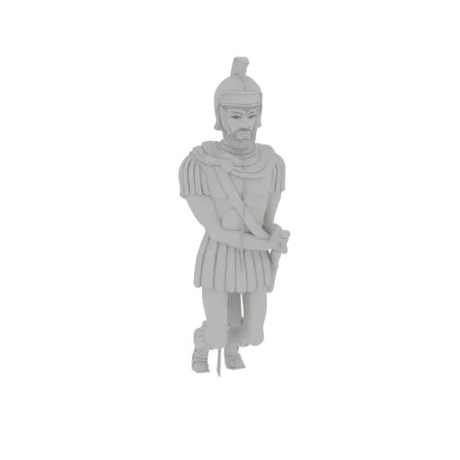 3D model of a Roman Centurion in a kneeling pose, wearing segmented armor and holding a sword.