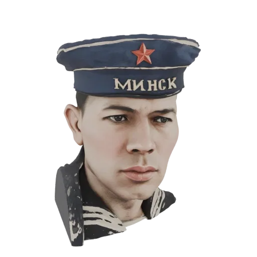 3D model render of a Soviet sailor bust wearing a blue cap with 'Minsk' and a red star, and a striped uniform collar.