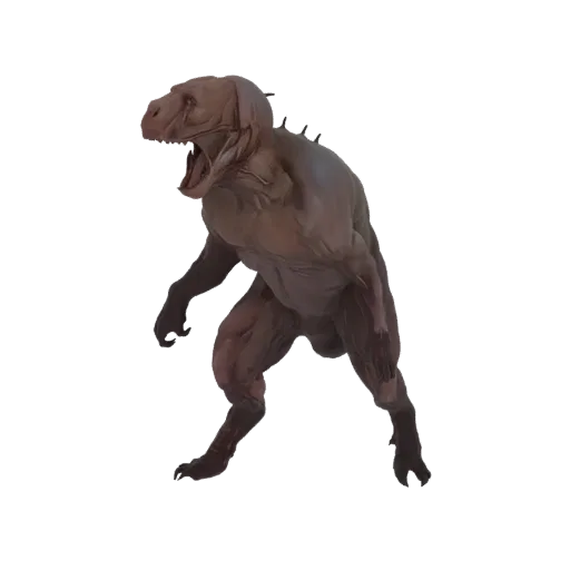 Uma renderização 3D de um Tyrannosaurus Rex agressivo com a boca aberta, mostrando musculatura detalhada e uma pose ameaçador