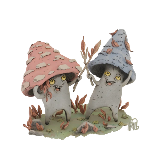 Whimsical Mushroom Folk Duo
