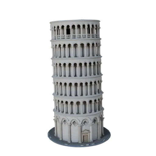 Leaning Tower of Pisa realistic 3D model, three-quarter exterior view, showing landmark structure materials and architectural