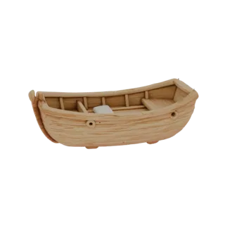 Modello 3D barca in legno stile infantile, con fondo piatto e imitazione di assi di legno