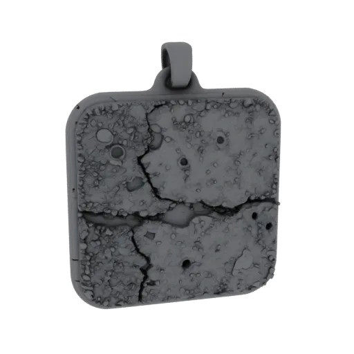 3D model of a square pendant with detailed asphalt texture, cracks, and potholes