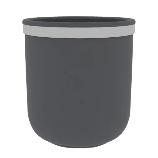 3D model of a scooter-tank shaped cup holder, gray with a white stripe on top.