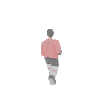 3D model of an ice hockey player in a red jersey, viewed from the back, with arms slightly bent.