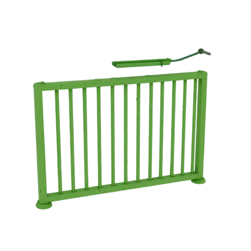 3D model of green fence with rope hanging from above