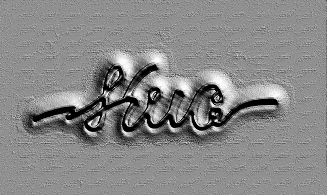 Modello 3D di un rilievo con scritta "Fine" su sfondo testurizzato, con font tridimensionale e gioco di luci.