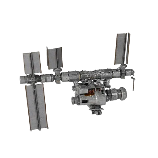 Modelo 3D Módulo de Estação Espacial, viewport de jogo em três quartos, ativo de veículo pronto para Unity com silhueta de mi