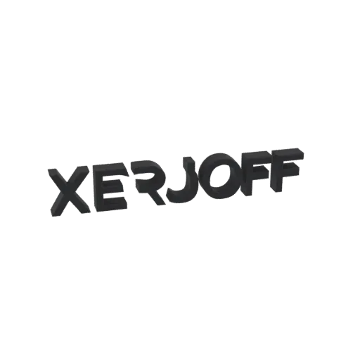 A 3D rendered model of the Xerjoff logo in a dark, matte finish against a white background.