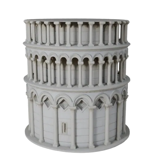 Leaning Tower of Pisa high poly 3D model, close-up architectural render view, showing landmark structure materials and archit
