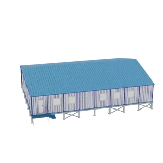 Modular Industrial Building with Blue Roof