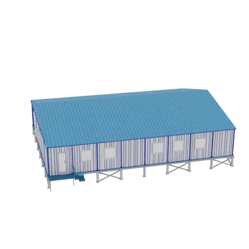 Modular Industrial Building with Blue Roof