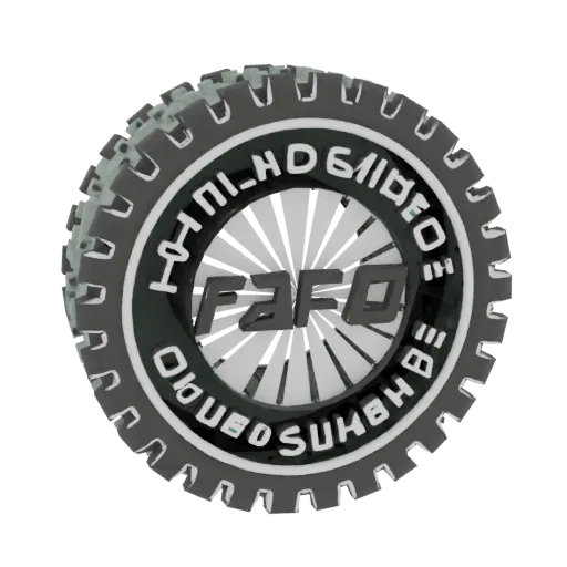 3D render of the FAFO logo designed as a circular tire with treads and internal spokes.