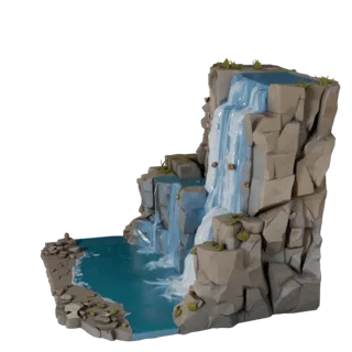 Waterfall Cliff Scene Modular 3D Kit for Level Building