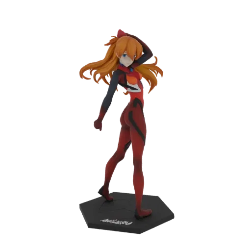3D model of Asuka Langley Soryu from Evangelion in a dynamic pose, wearing her red plugsuit.