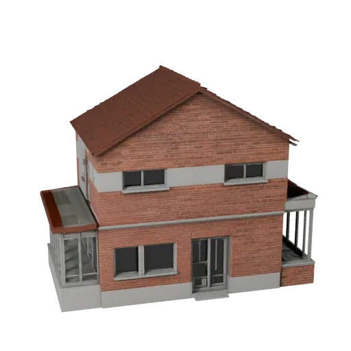 Modelo 3D de cabina de montaña listo para Unreal Engine, vista de Unreal Engine, mostrando materiales de edificios residencia
