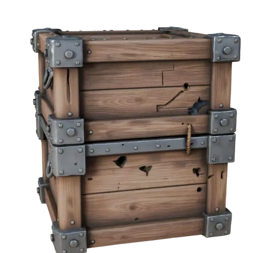 Medieval Supply Box Modular 3D model, isometric modular kit view, showing wood planks, stackable massing.