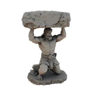Modello 3D della statua di Ercole, inginocchiato e con un masso spaccato sulle ginocchia, che dimostra potenza e tensione.