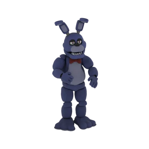 3D model of Bonnie the Bunny, a purple animatronic rabbit with a red bowtie, standing and looking forward.