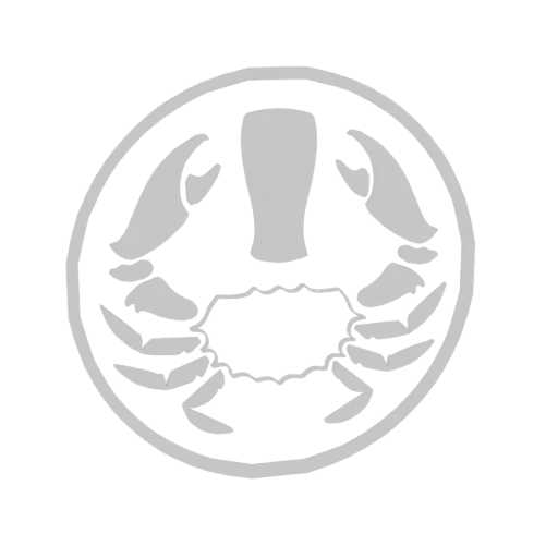 A 3D render of a pixelated crab emblem, with sharp, blocky lines forming the crab shape within a circular border, set against