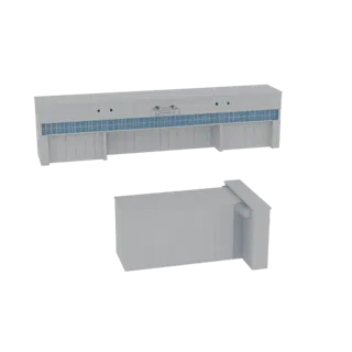 Modern Industrial Building with Blue Accents and Modular Counter