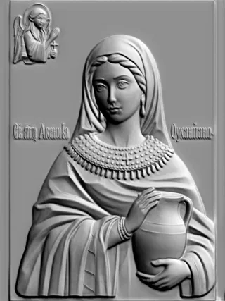 Modello 3D del bassorilievo di Santa Agata con brocca e angelo, realizzato in stile classico.