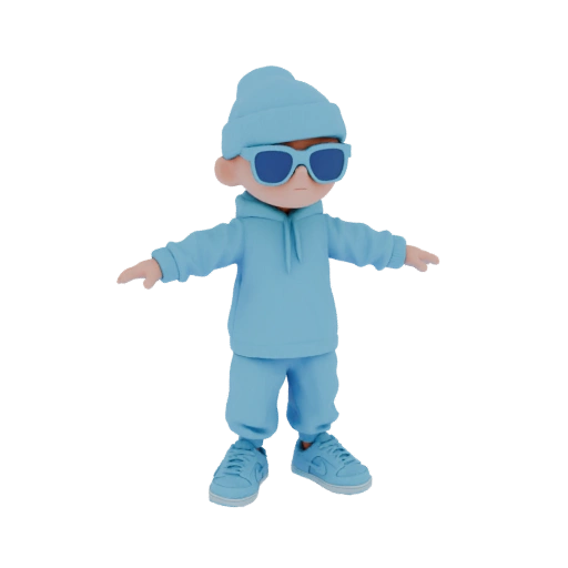 Light Blue Hoodie and Beanie Character 3D Model
