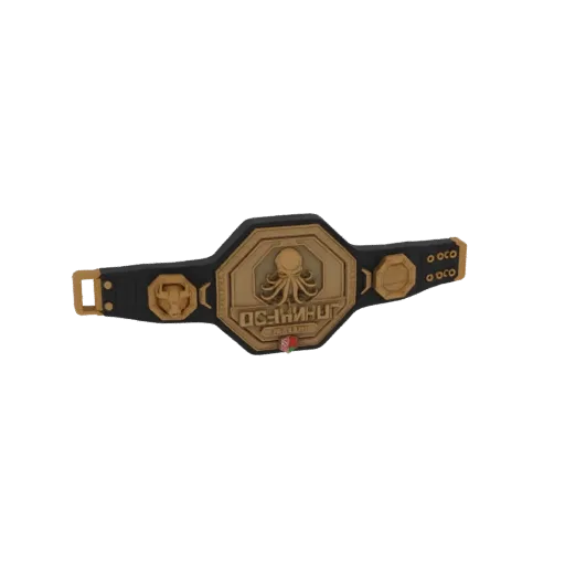 3D-Modell eines Meisterschaftsgürtels mit zentralem Oktopus-Emblem, Goldakzenten und schwarzem Band.