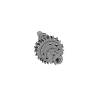 3D-Modell eines Schneckengetriebes mit 54:1 Untersetzung, bestehend aus einer Schneckenwelle und einem Schneckenrad mit sicht